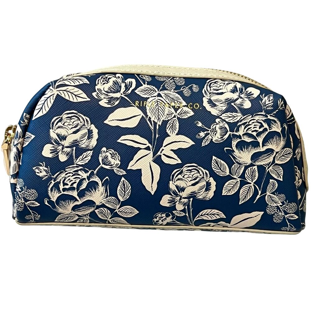 Rifle Paper Co Cosmetic English Rose Zip Makeup Bag Navy Floral Travel Toiletry